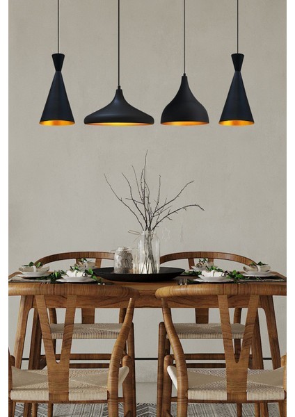 Siyah Dörtlü Modern Salto Avize, Metal Tasarım, 14x30, İç Mekan Aydınlatması