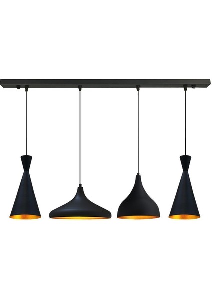 Siyah Dörtlü Modern Salto Avize, Metal Tasarım, 14x30, İç Mekan Aydınlatması modelleri