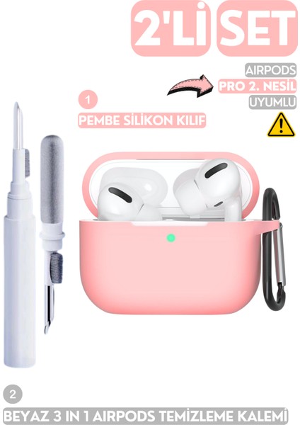 2'li Set - Pro 2. Nesil Uyumlu Silikon Kulaklık Kılıfı ve 3'ü 1 Arada Kulaklık Temizleme Kalemi