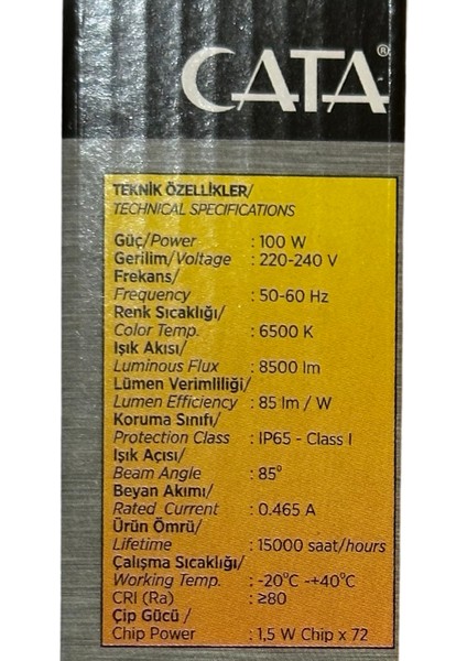 CT-4659 100W 6500K (Beyaz Işık) LED Projektör (2 Adet)
