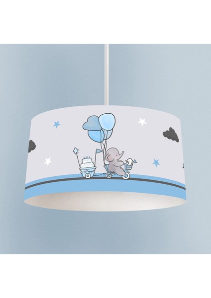 Renkli bebek ve çocuk odası fil desenli kumaş avize, 20x30 cm, 1 ampul kullanımına uygun
