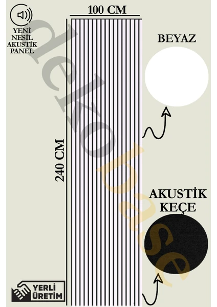 100X240 cm Beyaz Renk Akustik Ahşap Duvar Paneli