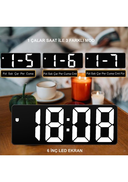 LED Ekran USB Güç Dijital Aynalı Masa Saati Sıcaklık Alarm Takvim