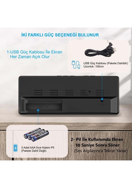 LED Ekran USB Güç Dijital Aynalı Masa Saati Sıcaklık Alarm Takvim