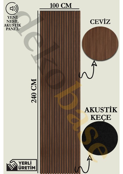 100X240 cm Ceviz Renk Akustik Ahşap Duvar Paneli