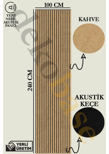 100X240 cm Kahve Renk Akustik Ahşap Duvar Paneli