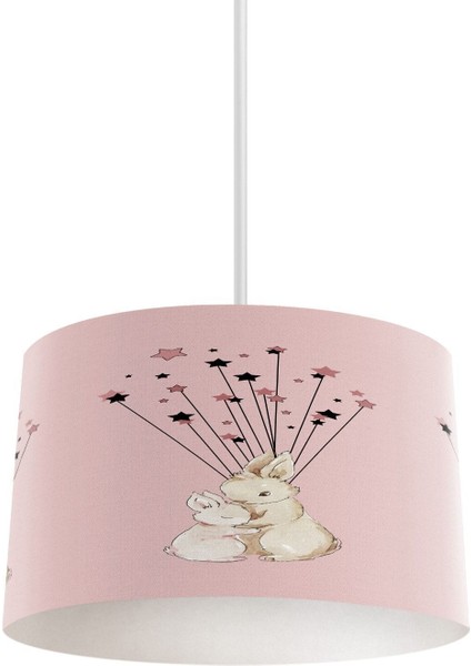 Çocuk ve bebek odası avizesi, renkli, tavşan desenli, kumaş gövde 35x50 cm