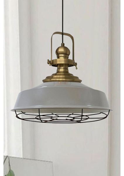 Gri Modern Tellili Eskitme Avize, Metal, 1 Ampüllü, Salon ve Mutfak Dekorasyonu