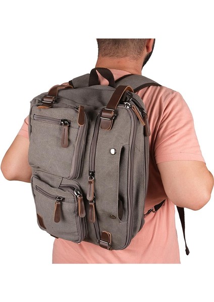 Orjinal Kanvas Kumaş Okul Sırt ve Evrak Çantası Gri