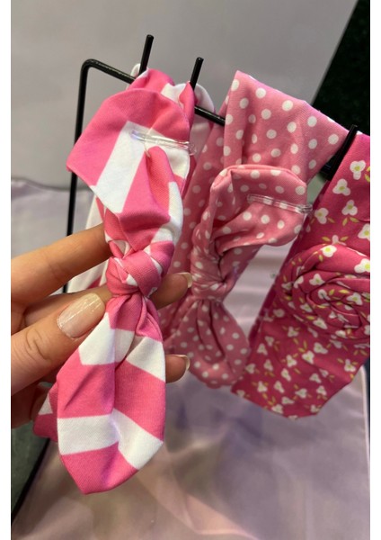 3'lü Pembe Renk Çocuk Saç Bandı Set