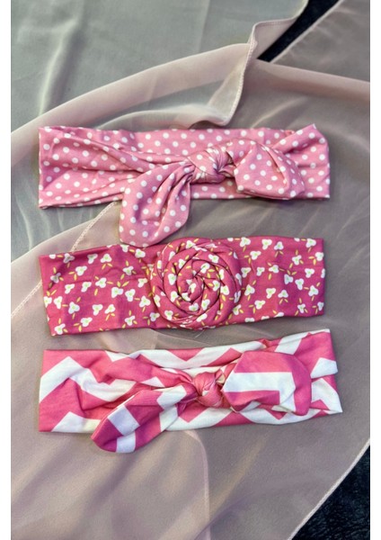 3'lü Pembe Renk Çocuk Saç Bandı Set