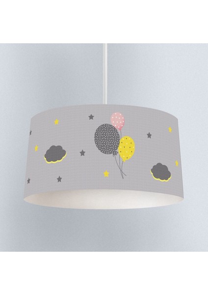 Gri Balon ve Bulutlar Avize, Kumaş, 30x20 cm, 1 ampüllü, renkli, şık tasarım