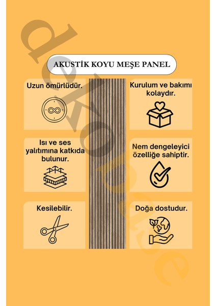 100X240 cm Koyu Meşe Renk Akustik Ahşap Duvar Paneli