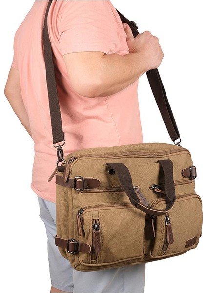 Orjinal Kanvas Kumaş Okul Sırt ve Evrak Çantası Bej