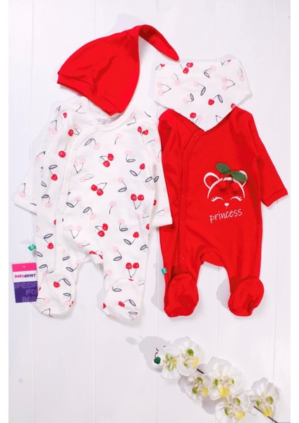Kiraz Aksesuarlı Kız Bebek 4'lü Tulum Seti