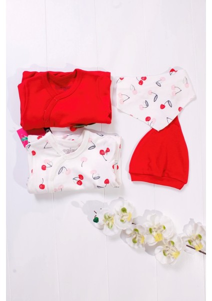 Kiraz Aksesuarlı Kız Bebek 4'lü Tulum Seti modelleri