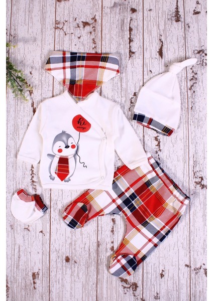 Ekoseli Penguen Desenli Fularlı 5'li Erkek Hastane Çıkışı modelleri