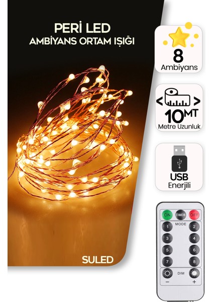 SL-1063 Peri LED 10 Metre Kumandalı 8 Mod Romantik Ambiyans Aydınlatma Parti Süsleme LED Işık