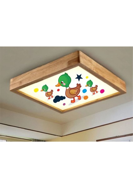 Ahşap Tavan Led Avize, Kids Ördek Beyaz, 30x30cm, 6500K Işık, Şık ve Modern