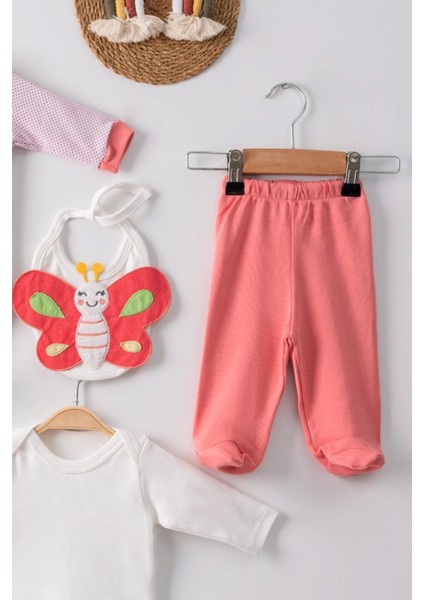 Kelebek Nakışlı Puanlı Tulumlu Pamuk Kız Bebek 5'li Set modelleri