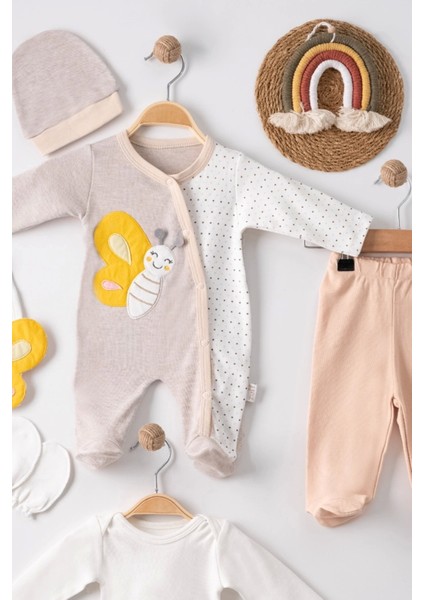 Kelebek Nakışlı Tulumlu Pamuk Erkek Bebek 5'li Set modelleri