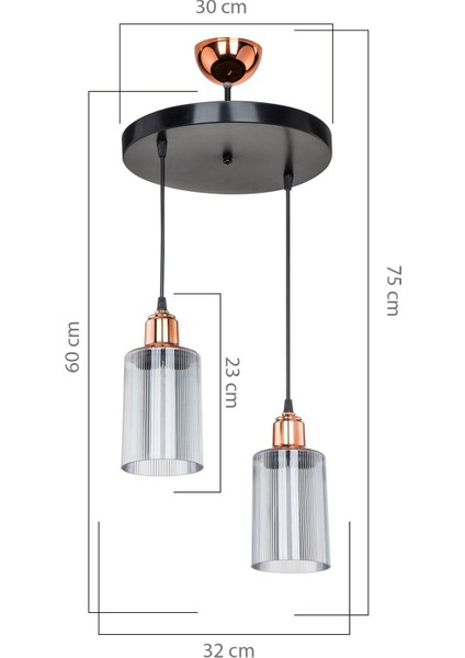 İki Parçalı Siyah/Bakır Ledli Salona ve Odaya Uygun Modern Aydınlatma Seti