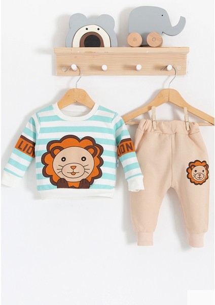 Aslan Desenli 2'li Pamuk Erkek Bebek Takımı