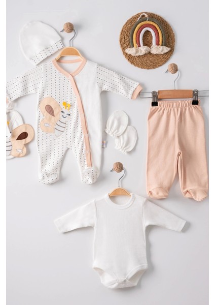 Kelebek Nakışlı Tulumlu Pamuk Erkek Bebek 5'li Set