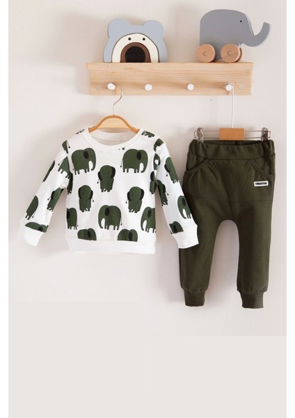 Fil Desenli 2'li Pamuk Erkek Bebek Takımı
