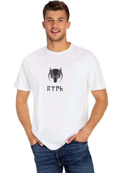 Göktürk Alfabeli Türk Yazılı Kurt Simgeli Pamuklu Tshirt