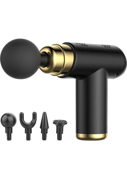 Şarjlı 4 Başlıklı Darbeli Titreşimli Masaj Tabancası, 6 Kademe, Siyah, TR Menşei