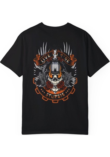 Erkek Motorcu Kurukafa Baskılı Siyah Oversize T-Shirt fiyatları