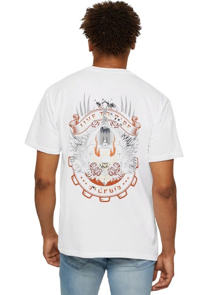 Erkek Motorcu Kurukafa Baskılı Siyah Oversize T-Shirt