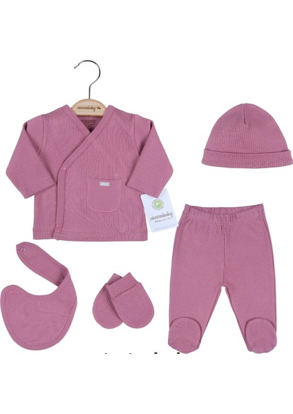 Cepli Çizgili 5'li Pamuk Hastane Çıkış Seti