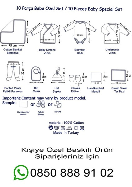 Isim Baskılı Pamuk 10'lu Organik Erkek Bebek Hastane Çıkışı