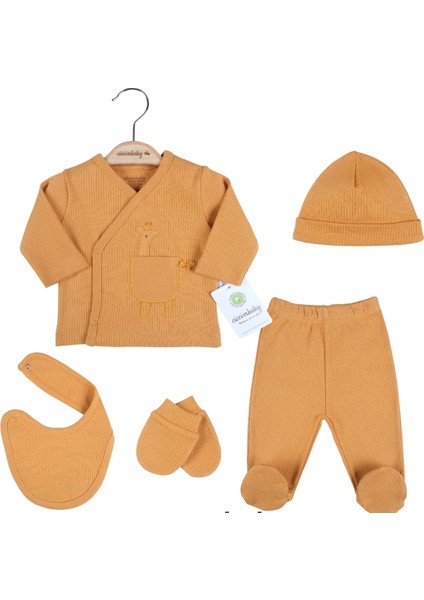 Zürafa Nakışlı Çizgili 5'li Pamuk Hastane Çıkış Seti