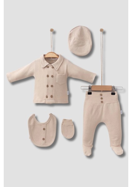 Cepli Waffle Pamuk 5'li Erkek Bebek Hastane Çıkış Seti