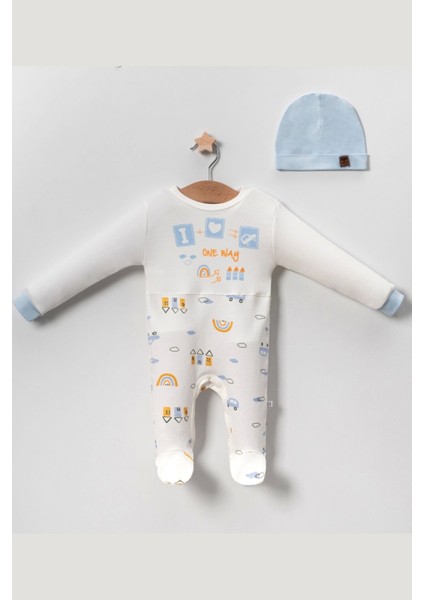 Araba Desenli Mavi 2'li Şapkalı Erkek Bebek Tulumu