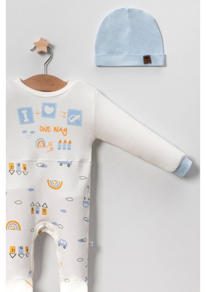 Araba Desenli Mavi 2'li Şapkalı Erkek Bebek Tulumu fiyatları