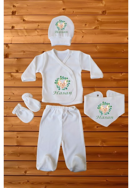 Isim Baskılı Pamuk 5'li Organik Erkek Bebek Hastane Çıkışı