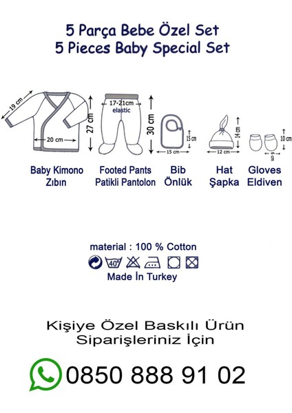 Isim Baskılı Pamuk 5'li Organik Erkek Bebek Hastane Çıkışı fiyatları