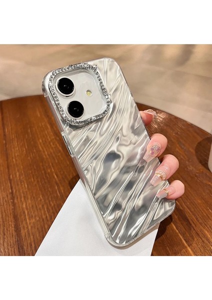 Iphone 11 Kılıf Kristal Elmas Taşlı Dalgalı Parlak Simli Silikon Lens Çercevesi Parıltılı Detaylı