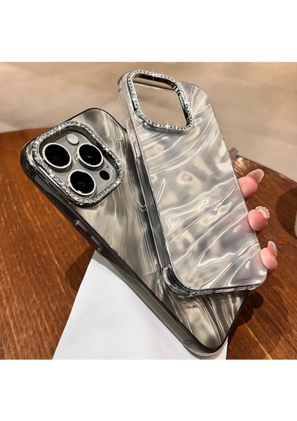 Iphone 11 Kılıf Kristal Elmas Taşlı Dalgalı Parlak Simli Silikon Lens Çercevesi Parıltılı Detaylı