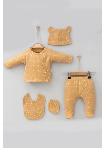 Puantiye Desenli Pamuk Kız Bebek Hastane Çıkış Seti