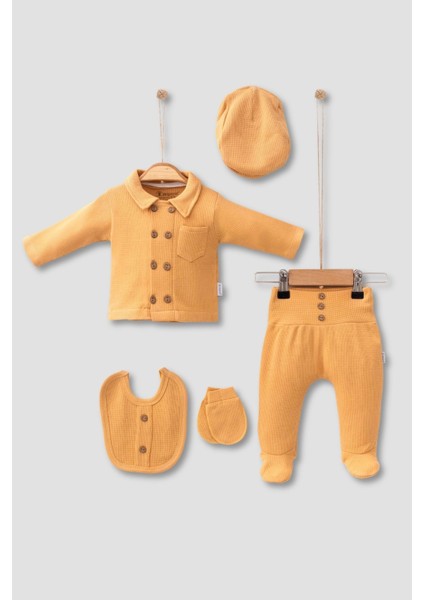 Cepli Waffle Pamuk 5'li Erkek Bebek Hastane Çıkış Seti