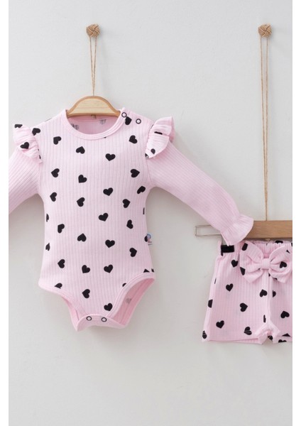 Şortlu Kalp Desenli 2'li Kız Bebek Takımı fiyatları