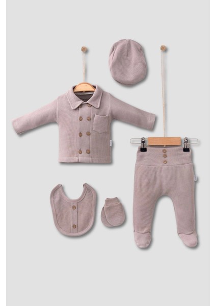 Cepli Waffle Pamuk 5'li Erkek Bebek Hastane Çıkış Seti