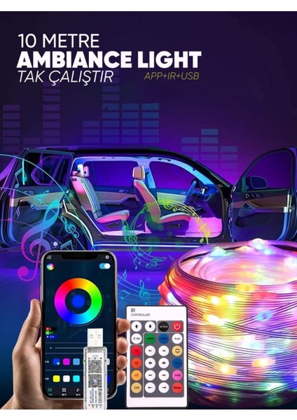 10 Metre Rgb Ses Kontrollü Kumandalı Telefon Kontrollü Kayar Magic LED Müzik Rgb Şerit Su Geçirmez