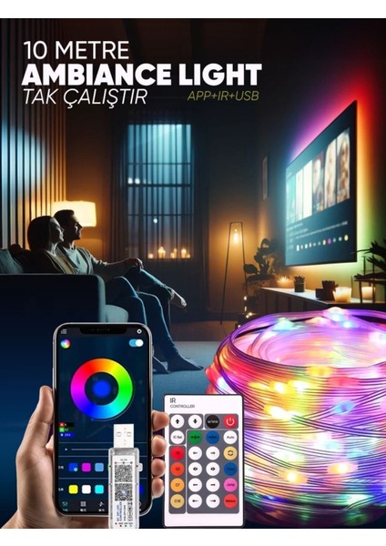 10 Metre Rgb Ses Kontrollü Kumandalı Telefon Kontrollü Kayar Magic LED Müzik Rgb Şerit Su Geçirmez