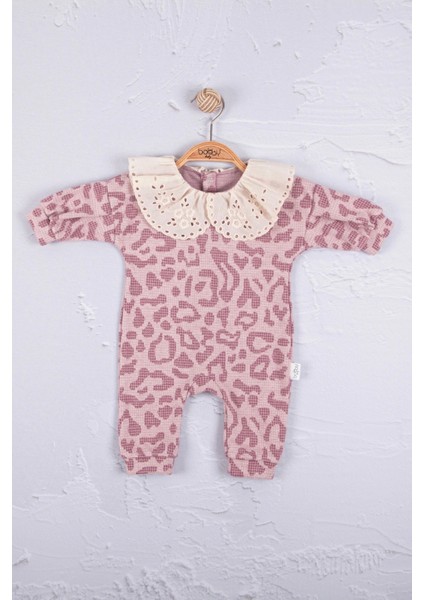 Leopar Dama Desenli % 100 Pamuk Kız Bebek Tulum